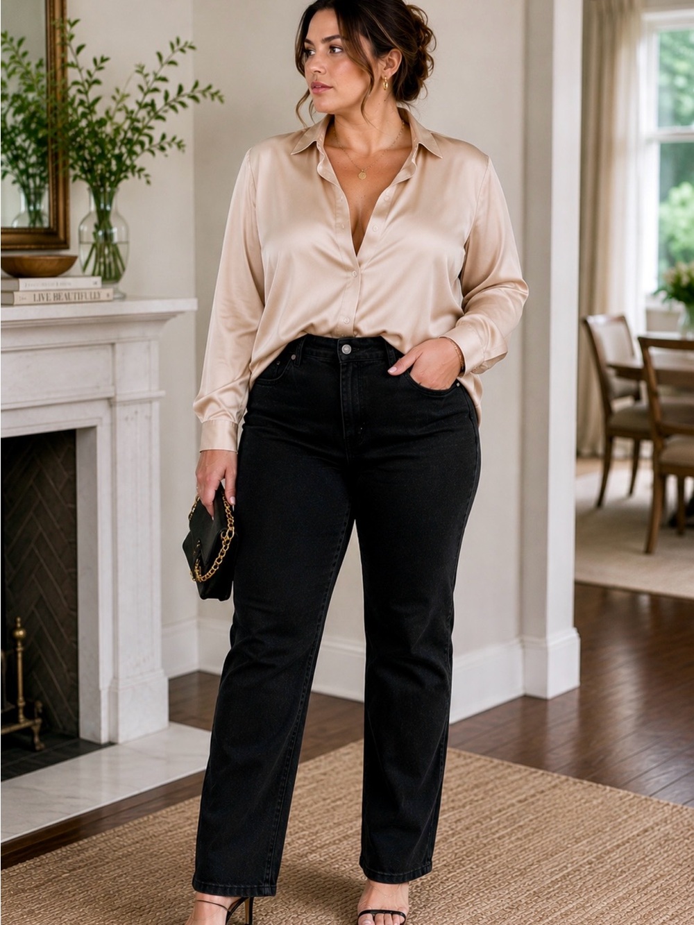 Boden Black High Rise Stretch Corduroy Straight Leg Jeans Long Tall  20/22L 🧡